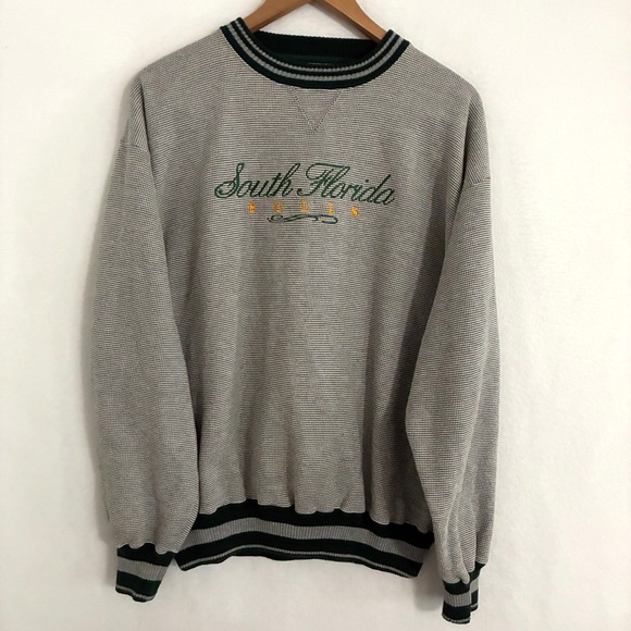 Vtg University South Florida Bulls Sweatshirt M Ringer Embroidered Houndstooth - Picture 1 of 7